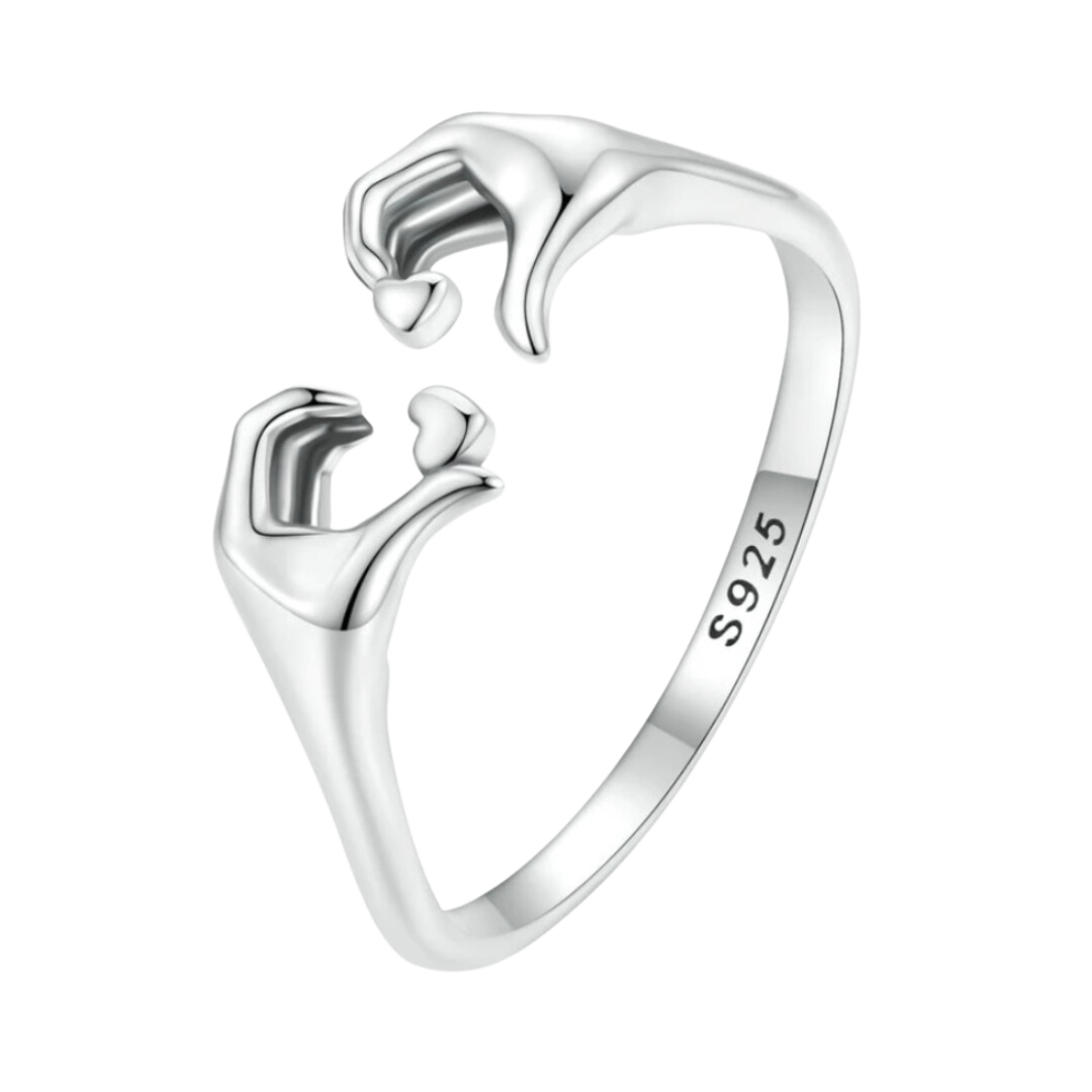 925 Sterling Silver Open Hand Heart Ring